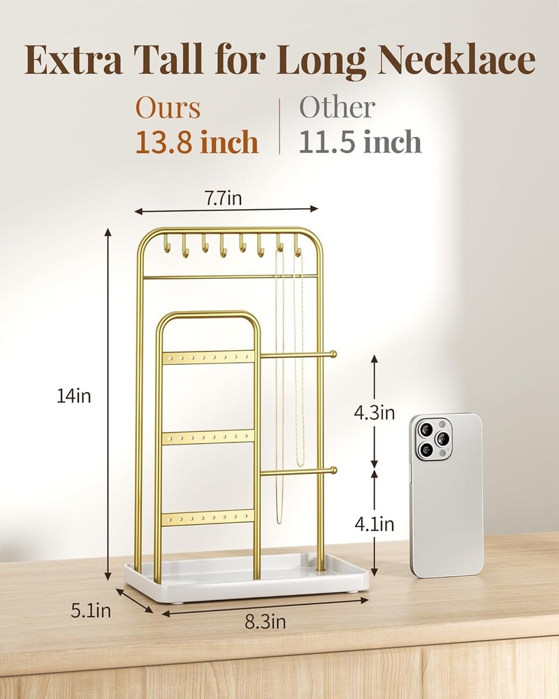 pickpiff Jewelry Holder Stand: Jewelry Display for Necklace, Bracelet, Earring, Ring, White & Gold - Image 4